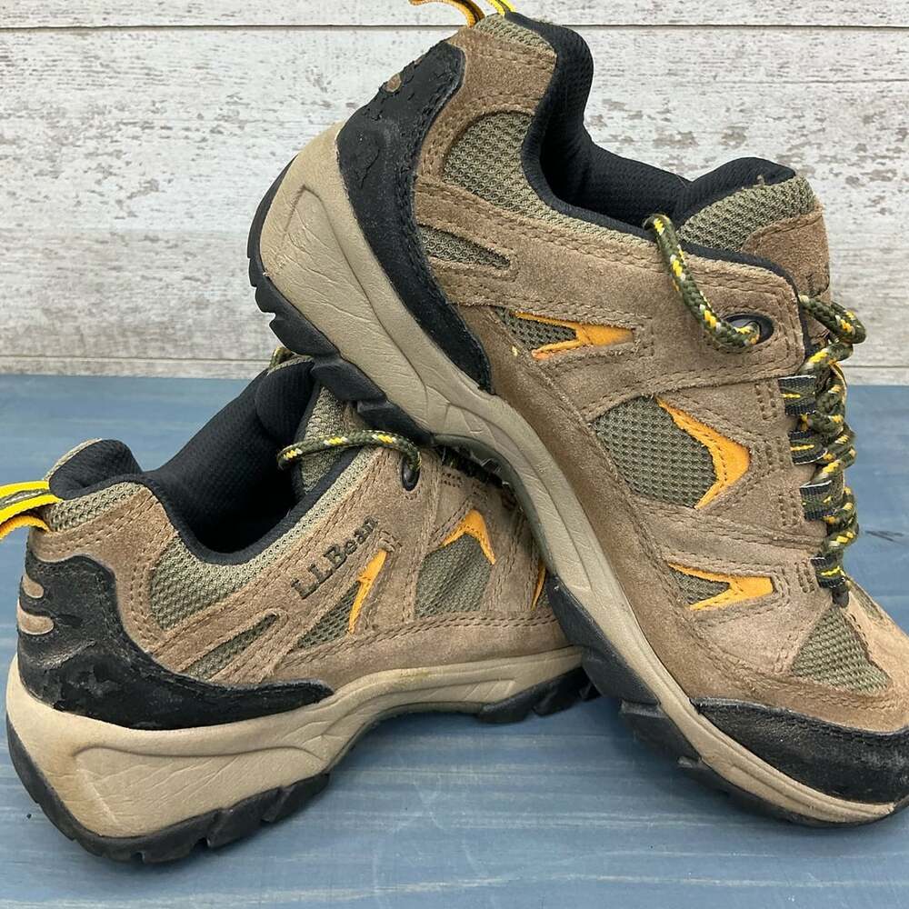 L.L. Bean Women's 8.5 Medium Hiking Shoes Brown Green Suede Trail Sneakers